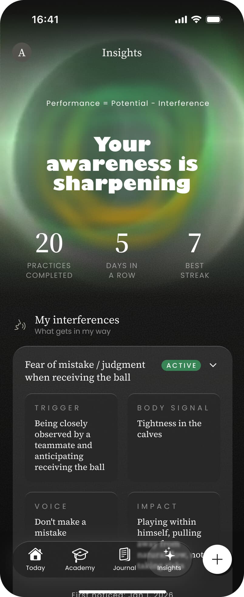 The Inner Game app — Insights screen