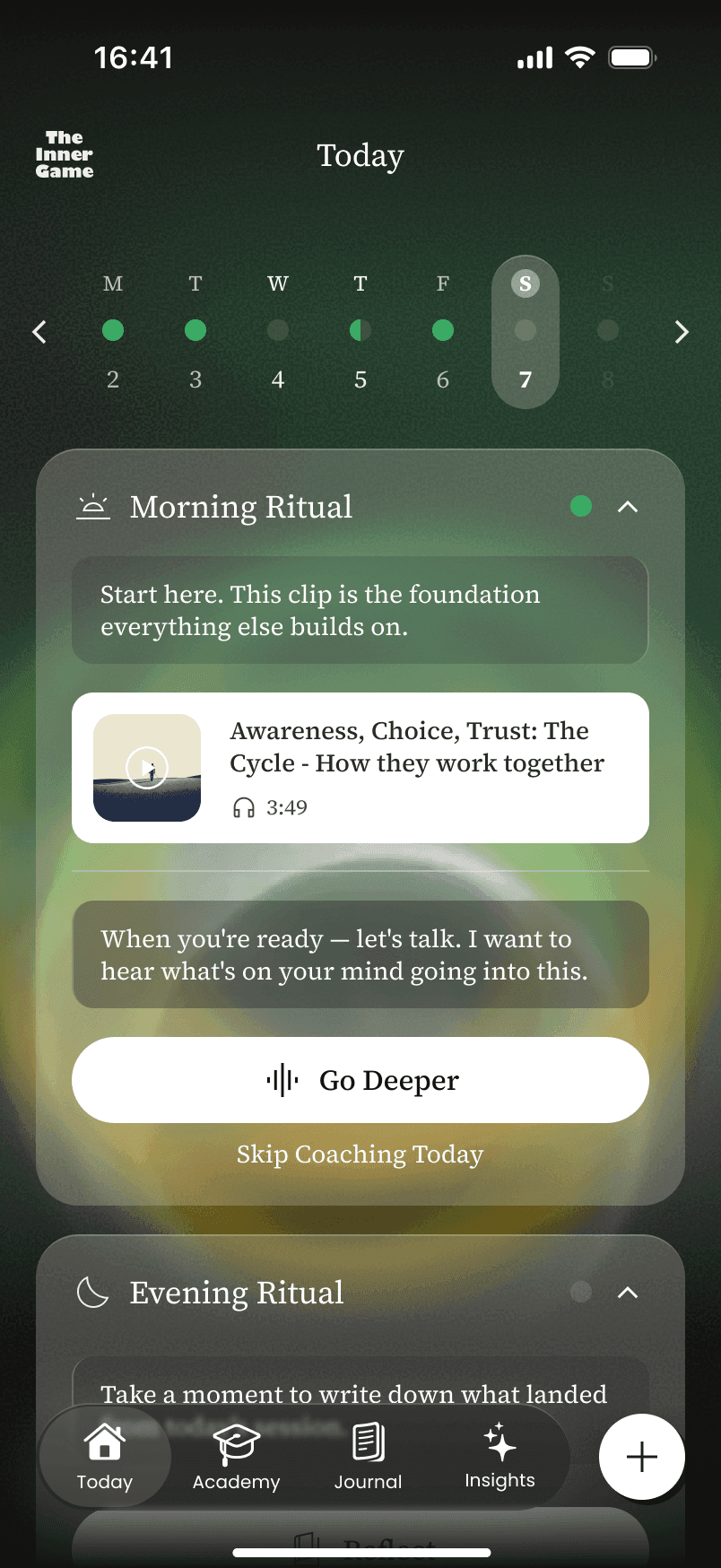 The Inner Game app — Today screen